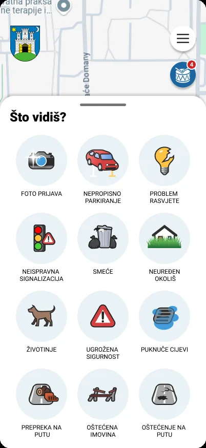 Comfor – mreža kategorija prijave s ilustriranom ikonografijom